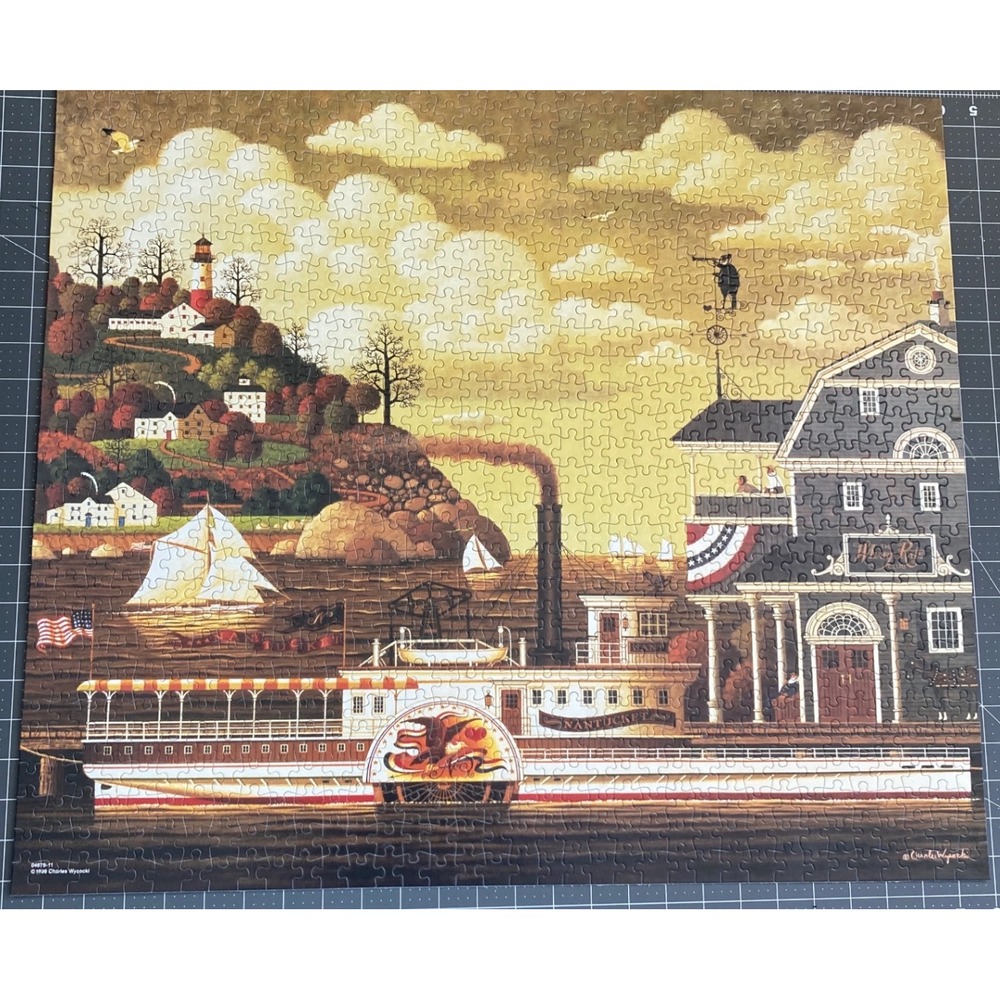 Milton Bradley 1000 Piece Fairhaven in the Fall Wysocki Puzzle Complete Folk Art